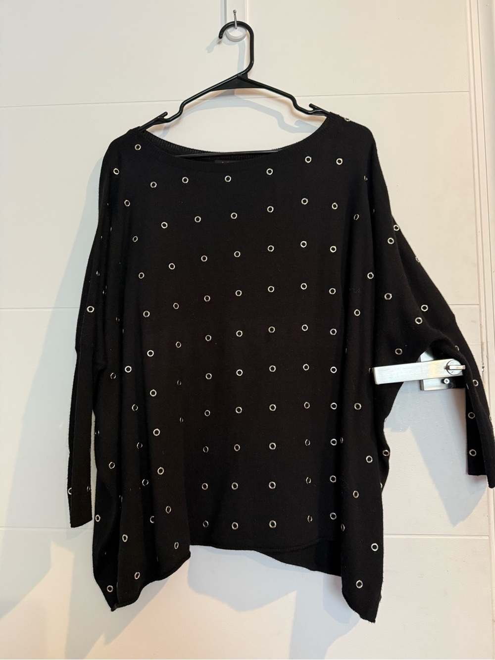 T-Bags Los Angeles Black Sweater with Silver Eyelet Accents